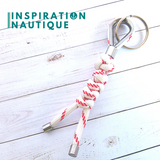 Porte-clé noeud de sifflet de bosco et noeud de serpent, blanc avec traceur rouge
