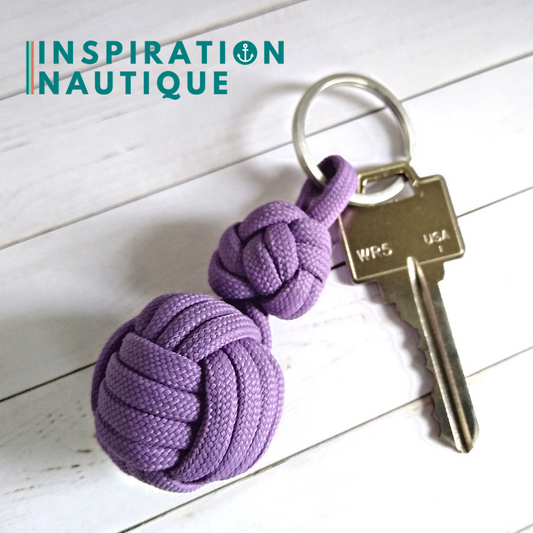 Key ring monkey fist knot and double bosun's whistle knot, Lilac