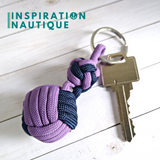 Porte-clé noeud poing de singe et double noeud de sifflet de bosco, Lilas et marine