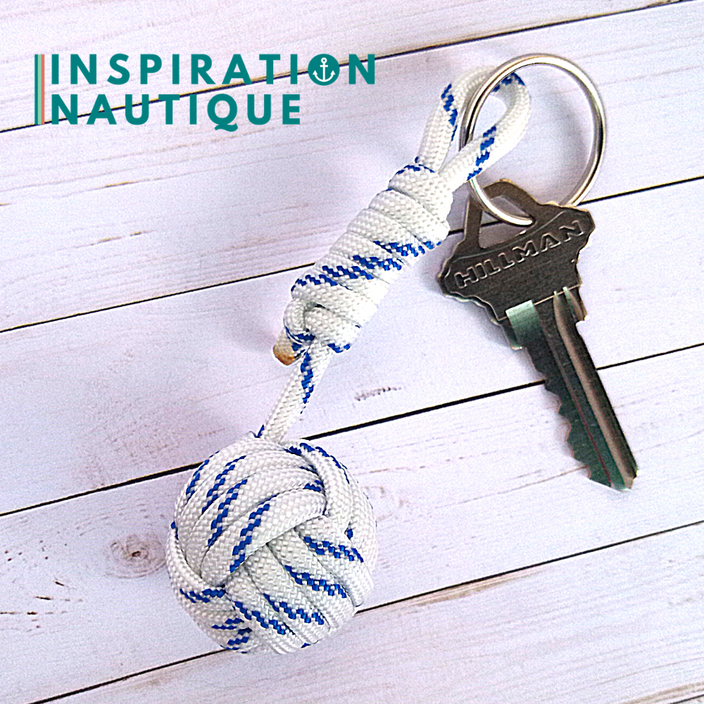 Porte-clé en noeud poing de singe, Blanc avec traceur bleu – Inspiration  Nautique