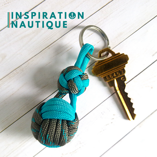 Porte-clé noeud poing de singe et double noeud de sifflet de bosco, Gris avec traceur turquoise et turquoise