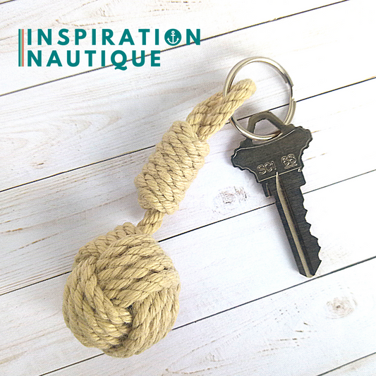 Porte-clé en noeud poing de singe en cordage de bateau vintage naturel