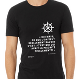 T-shirt unisexe : C'est qui qui avait la priorité finalement? (roue) - Visuel blanc