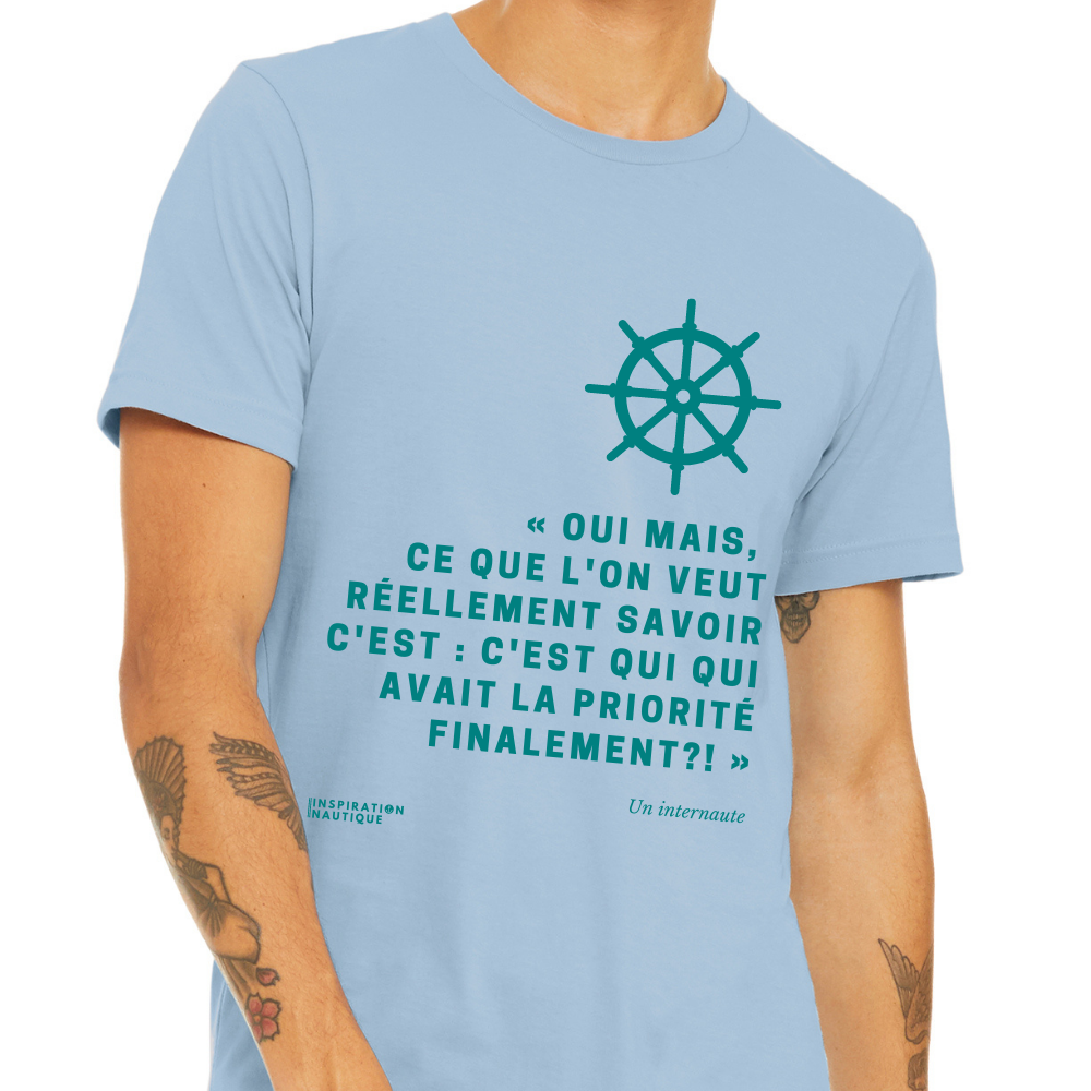 Unisex t-shirt: Who had priority in the end? (wheel) - Teal visual