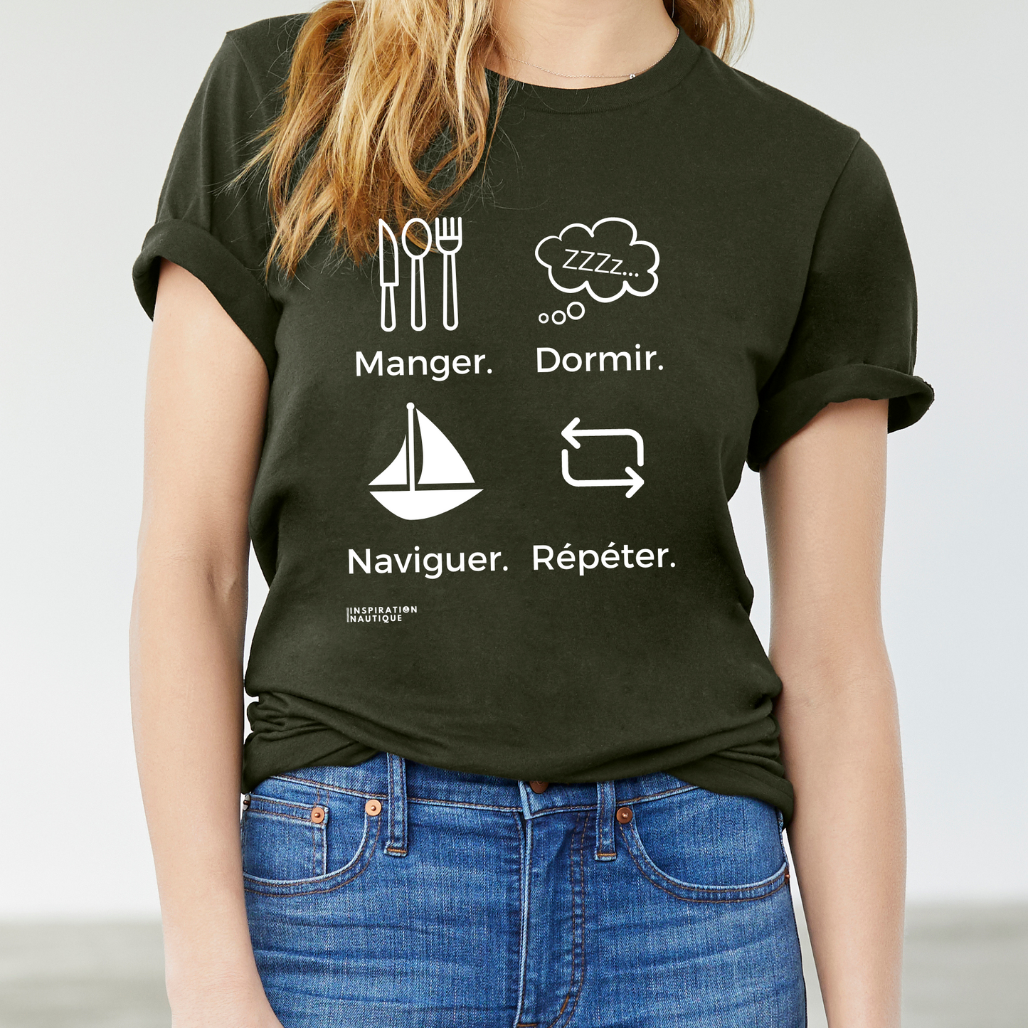 Unisex T-shirt: Eat, sleep, sail, repeat (sailing boat) - White visual