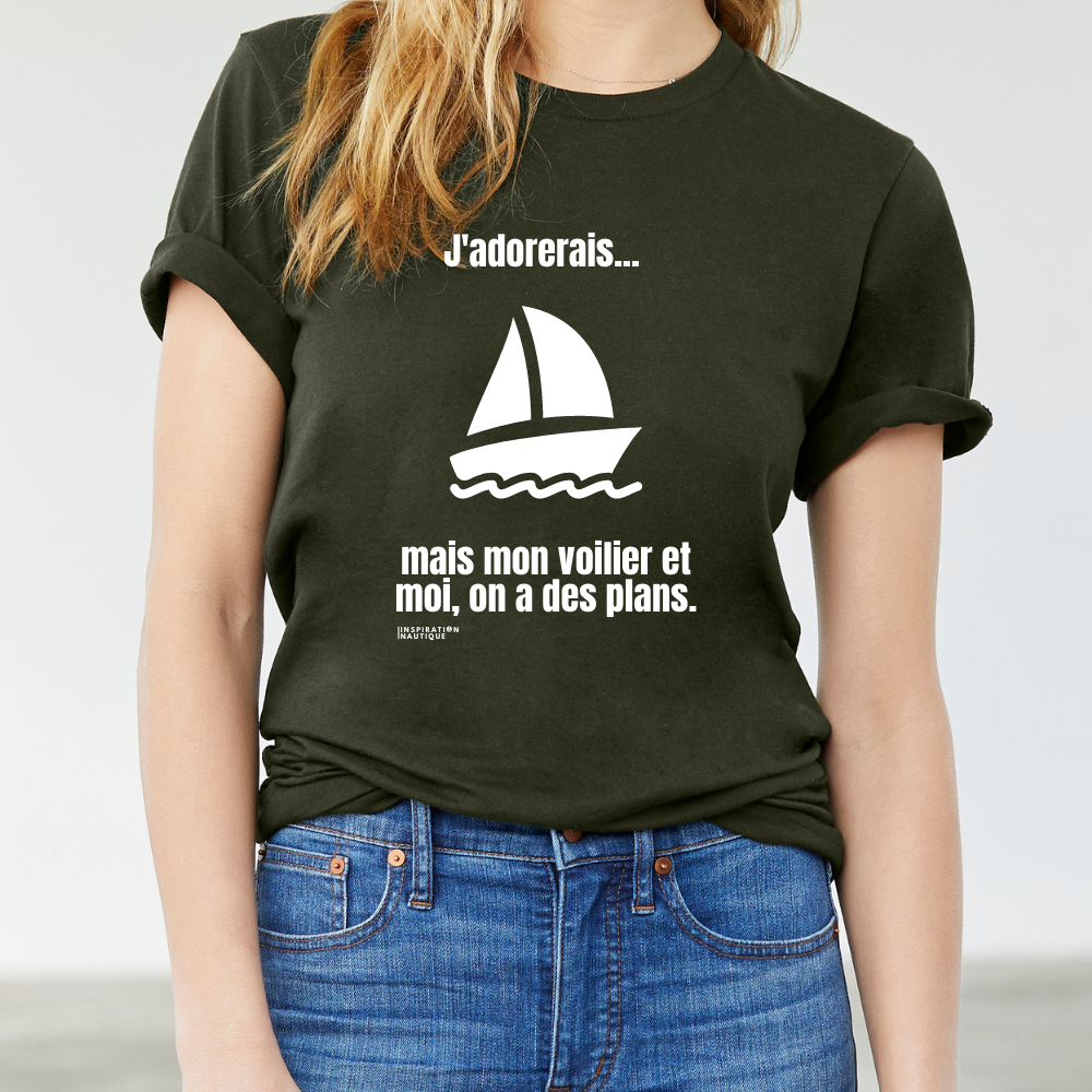 Unisex t-shirt: I would love to... but my sailboat and I, we have plans - White visual