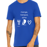 T-shirt unisexe : Mange, navigue, aime (voilier) - Visuel blanc