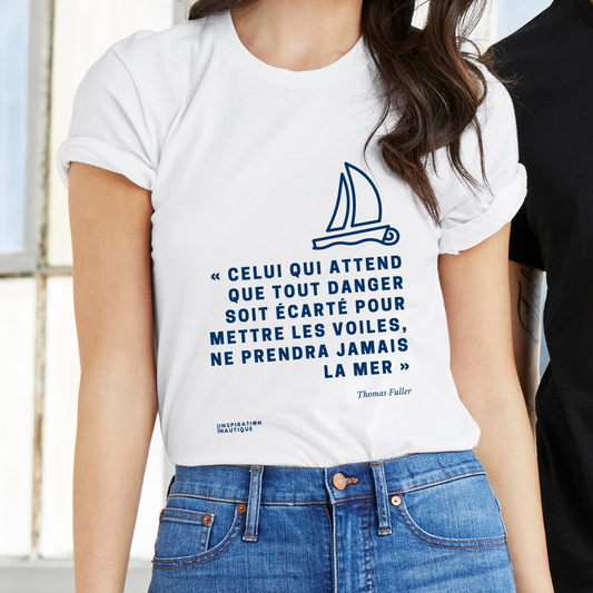 Unisex t-shirt: The one who waits until all danger is over... - Navy visual