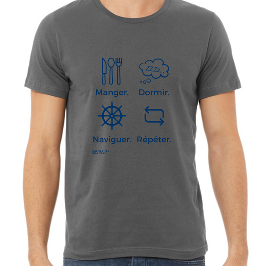 Unisex T-shirt: Eat, sleep, sail, repeat (wheel) - Navy visual