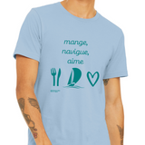T-shirt unisexe : Mange, navigue, aime (voilier) - Visuel sarcelle