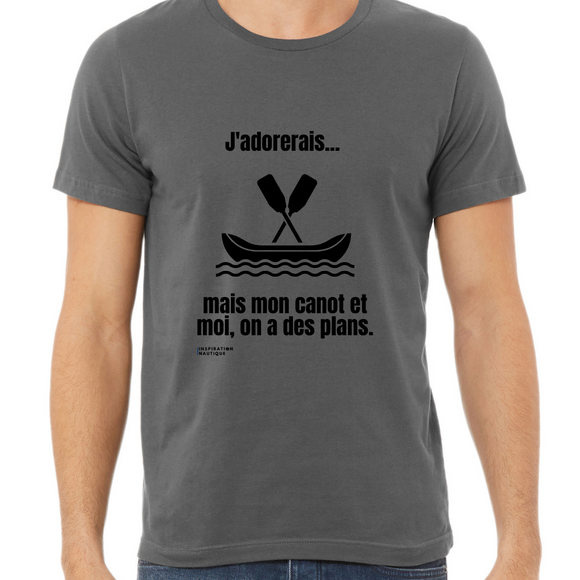 T-shirt unisexe : J'adorerais... mais mon canot et moi, on a des plans - Visuel noir