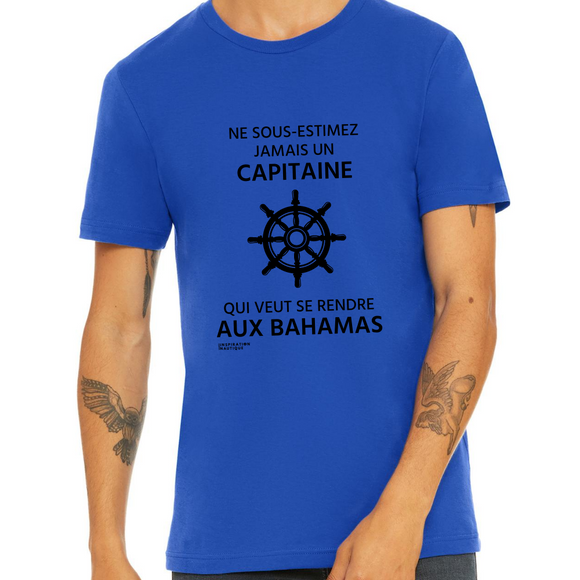 T-shirt unisexe : Ne sous-estimez jamais un capitaine qui veut se rendre aux Bahamas - Visuel noir (roue)