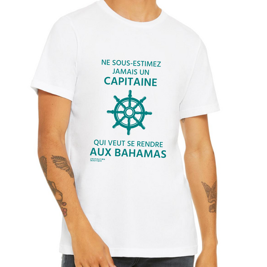 Unisex T-shirt: Never underestimate a captain who wants to go to the Bahamas - Teal visual (wheel)