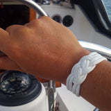 Bracelet marin avec noeud de carrick double unisexe, en paracorde 550 et acier inoxydable, Blanc