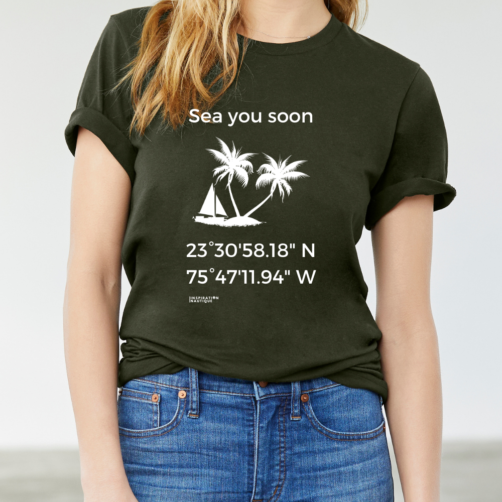 Unisex t-shirt: Sea you soon (sailing boat and island) - White visual