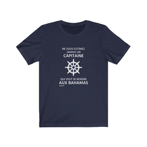 T-shirt unisexe : Ne sous-estimez jamais un capitaine qui veut se rendre aux Bahamas - Visuel blanc (roue)