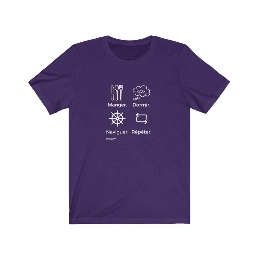 Unisex T-shirt: Eat, sleep, navigate, repeat (wheel) - White visual