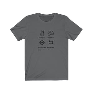T-shirt unisexe : Manger, dormir, naviguer, répéter (roue) - Visuel noir