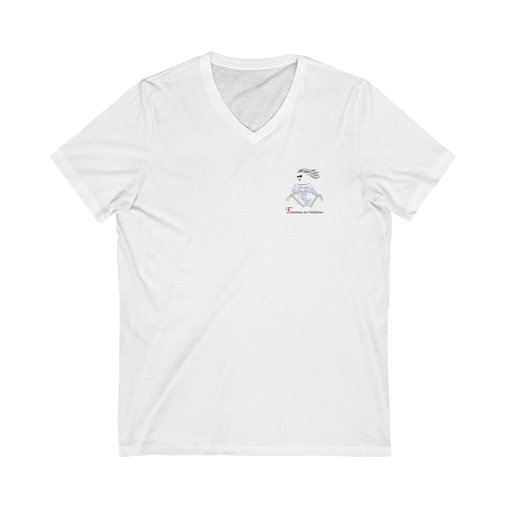 T-shirt unisexe col en V - Femmes en bateau (logo à l'avant)