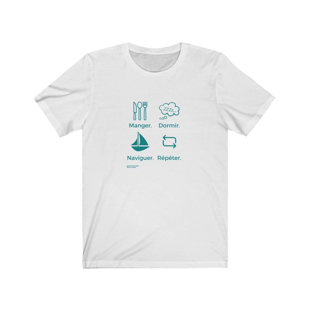 Unisex T-shirt: Eat, Sleep, Sail, Repeat (Sailboat) - Teal visual